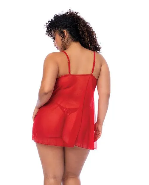 Mapale Sequin Embellished Babydoll wGString Red Vibrators