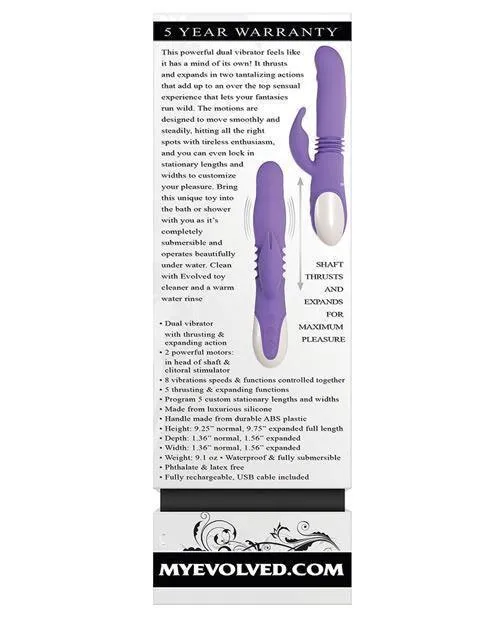 Vibrators Evolved Novelties INC Evolved Thick Thrust Bunny Dual Stim Rechargeable Purple Vibrators Evolved Novelties INC Evolved Thick Thrust Bunny Dual Stim Rechargeable Purple