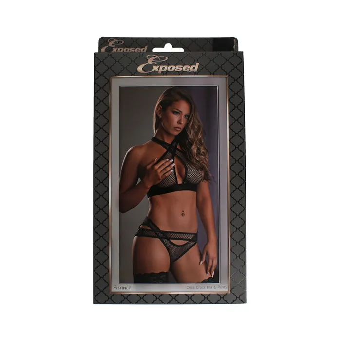 Anal Magic Silk Fishnet Criss Cross Bra Panty Black Sm