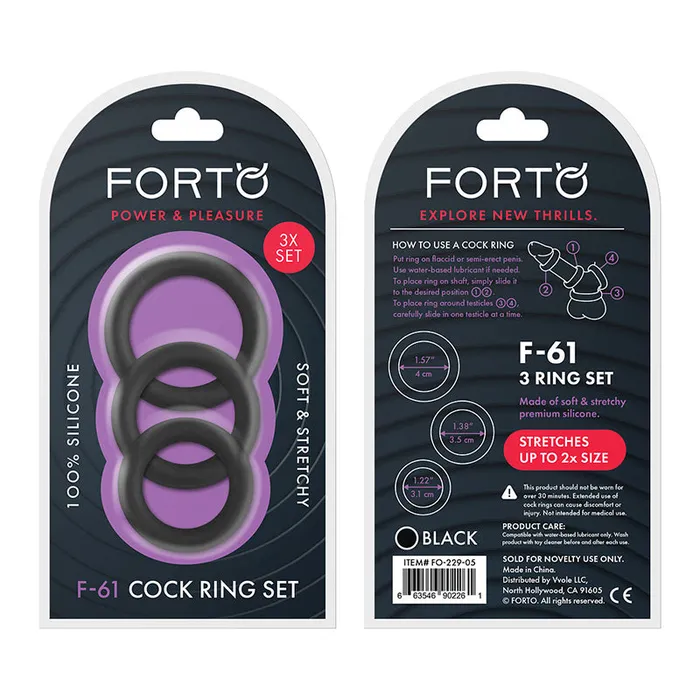 Anal Vvole Forto F61 3Piece Silicone Cockring Set Black