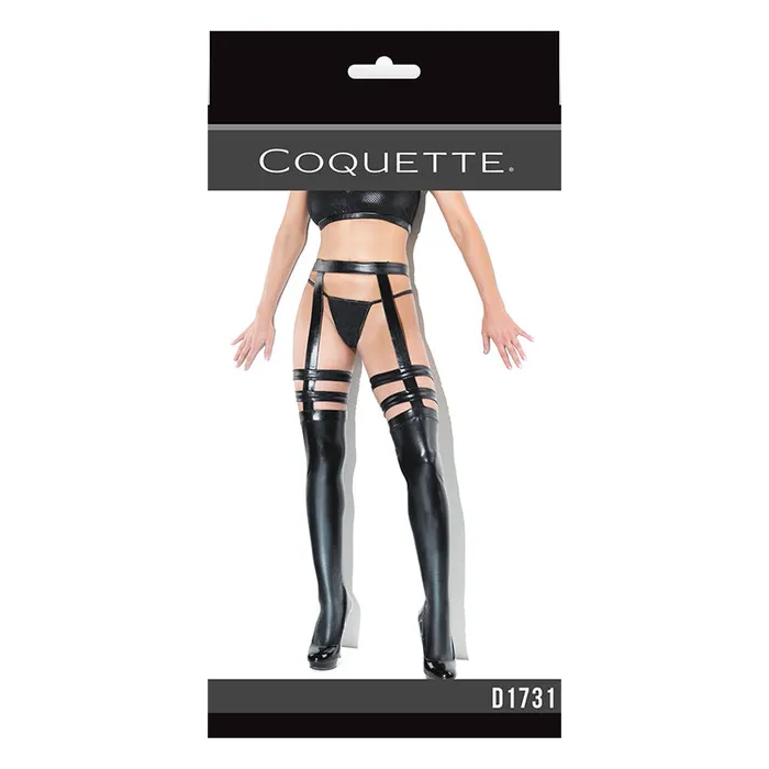 Coquette Coquette ThighHigh Wetlook Stockings with Garters Black OS Boxed Anal Coquette Coquette ThighHigh Wetlook Stockings with Garters Black OS Boxed Anal