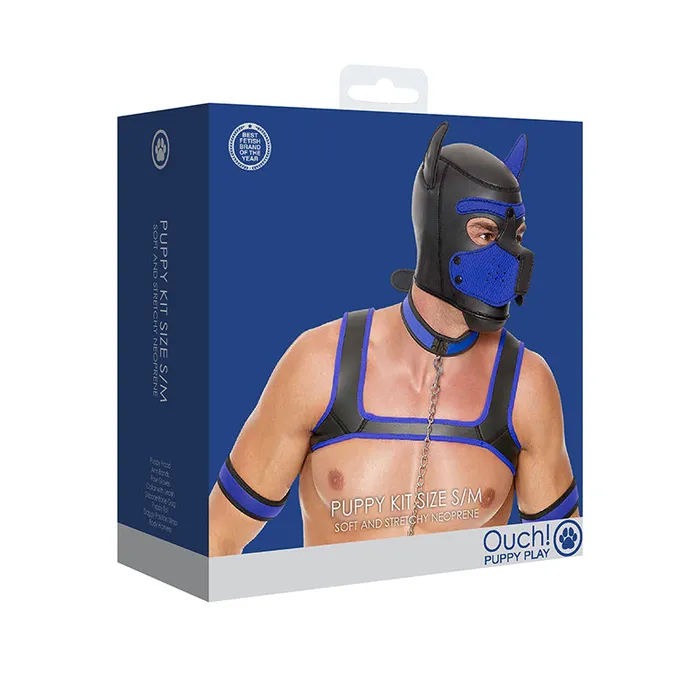 Couples Ouch Puppy Play 8Piece Neoprene Puppy Kit Blue SM Shots America LLC