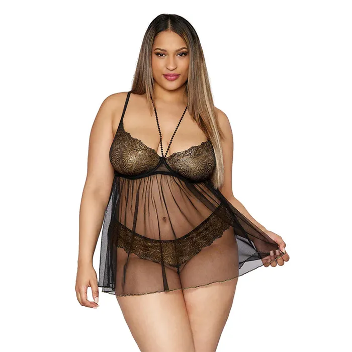 Dreamgirl International Anal Dreamgirl Babydoll with GString Black OS Queen