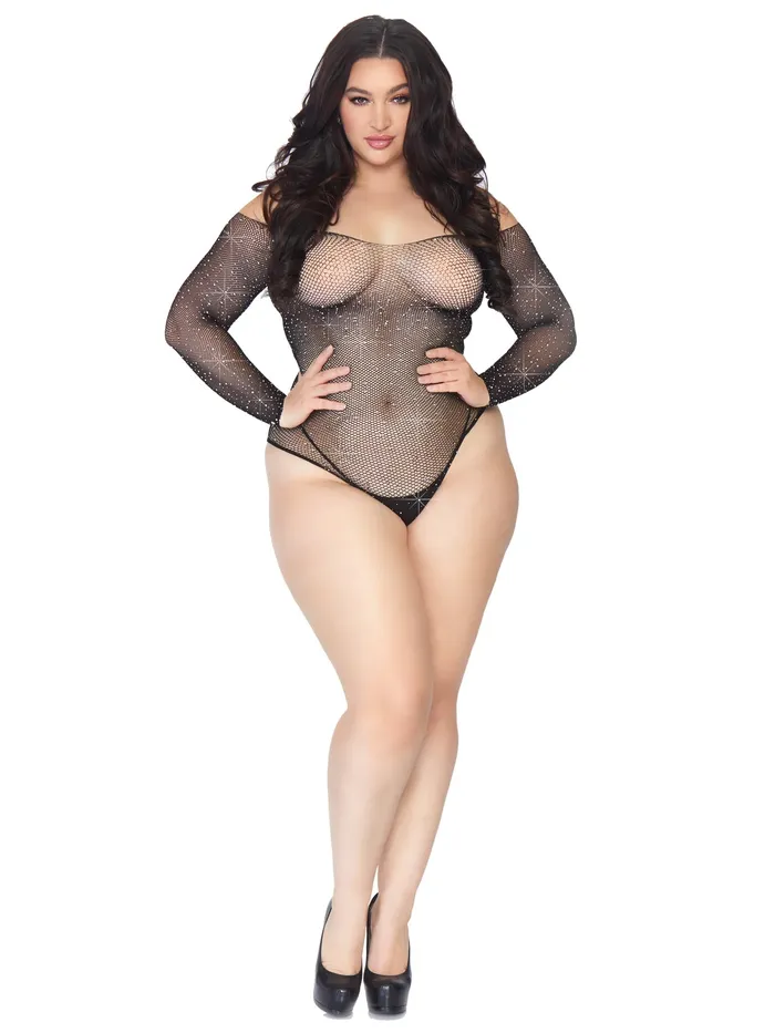 LEG AVENUE INC Anal RHINESTONE SNAP CROTCH BODYSUIT BLACK PS