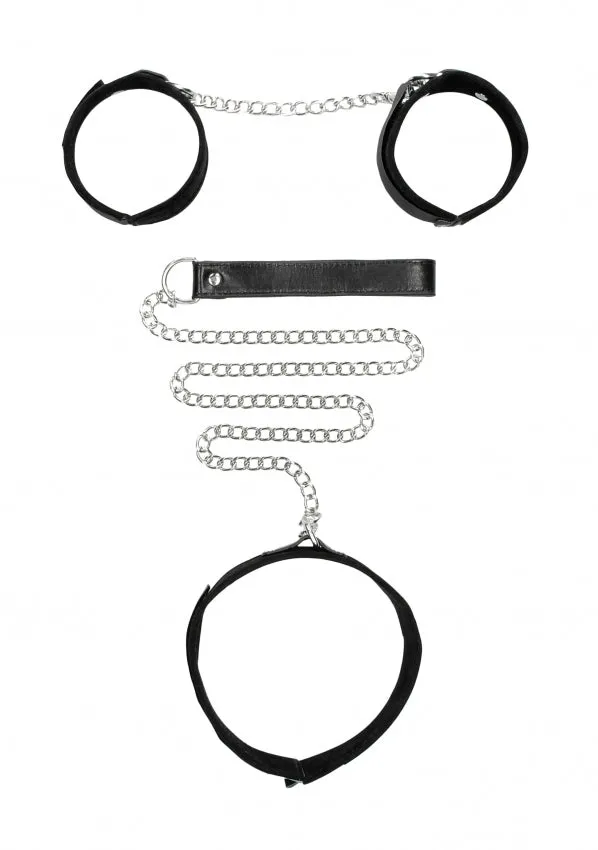 Ouch Black White Velcro Collar with Leash and Wrist Cuffs ouch Couples Ouch Black White Velcro Collar with Leash and Wrist Cuffs ouch Couples