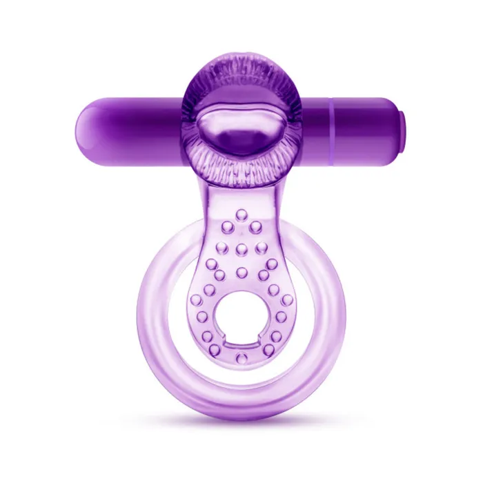 Play With Me Lick It Vibrating Double Strap Cockring Purple Blush Couples