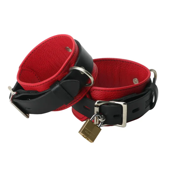 Restraints Strict Leather Deluxe Black and Red Locking Cuffs Strict Leather Restraints Strict Leather Deluxe Black and Red Locking Cuffs Strict Leather