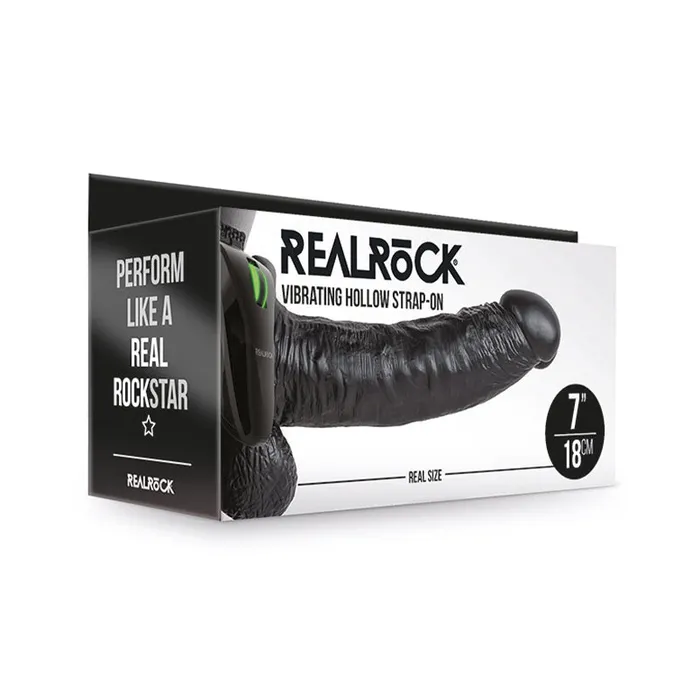 Shots America LLC Female Sex Toys RealRock Realistic 7 in Vibrating Hollow StrapOn With Balls Black Shots America LLC Female Sex Toys RealRock Realistic 7 in Vibrating Hollow StrapOn With Balls Black