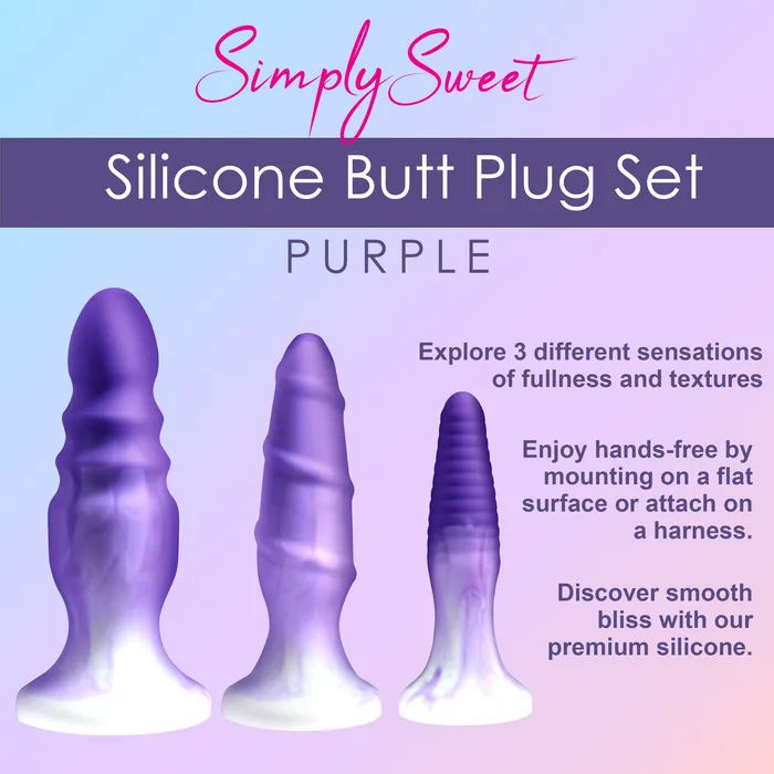 Simply Sweet Anal 3 Piece Silicone Butt Plug Set Purple