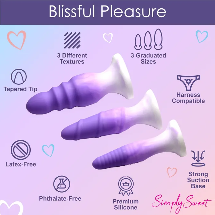 Simply Sweet Anal 3 Piece Silicone Butt Plug Set Purple