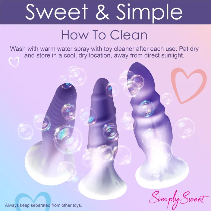 Simply Sweet Anal 3 Piece Silicone Butt Plug Set Purple