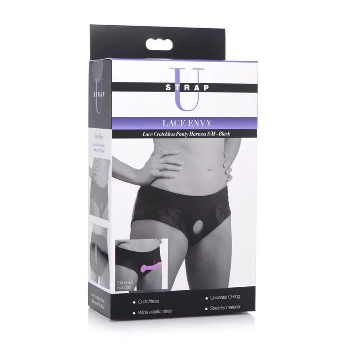 Strap U Female Sex Toys Lace Envy Black Crotchless Panty Harness SM