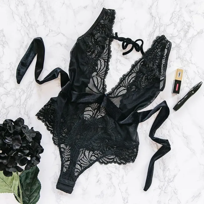 Anal Mentionables Lacy Plunge Teddy Black