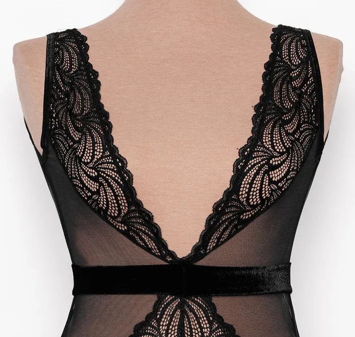 Anal Mentionables Lacy Plunge Teddy Black
