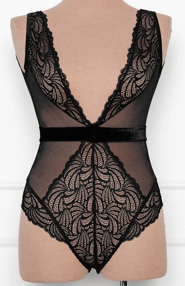 Anal Mentionables Lacy Plunge Teddy Black