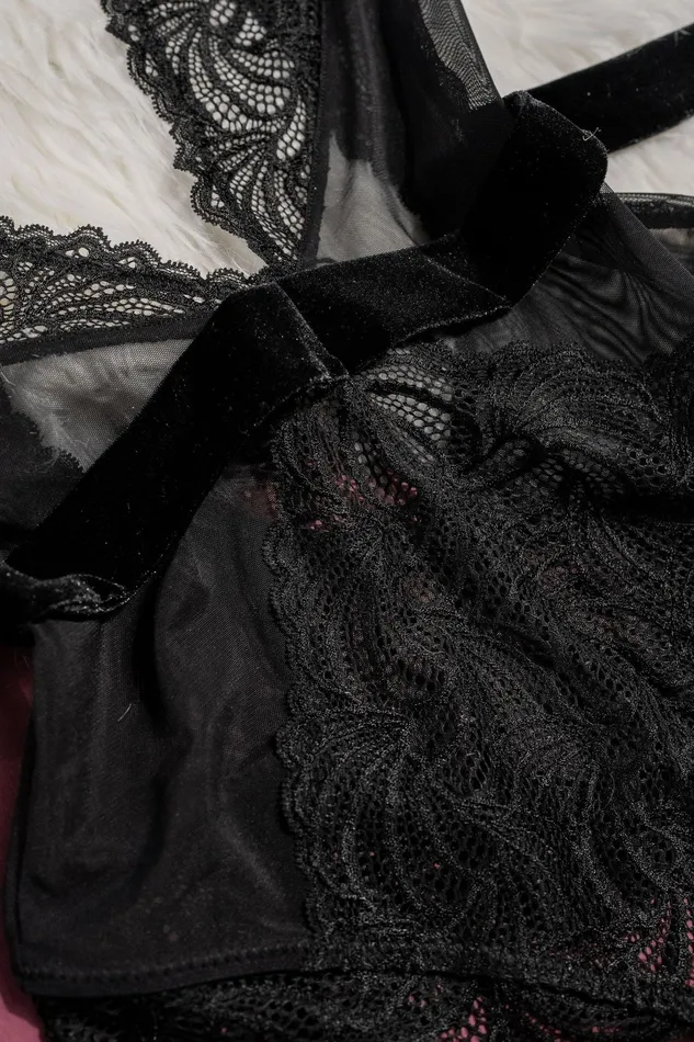 Anal Mentionables Lacy Plunge Teddy Black