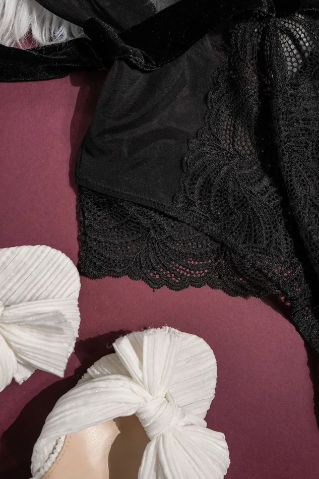 Anal Mentionables Lacy Plunge Teddy Black