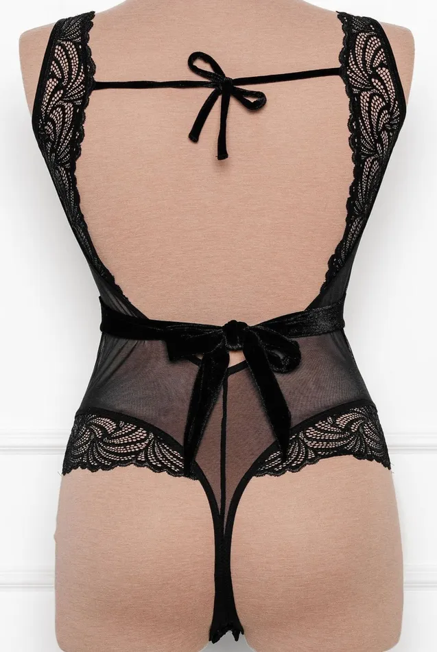 Anal Mentionables Lacy Plunge Teddy Black