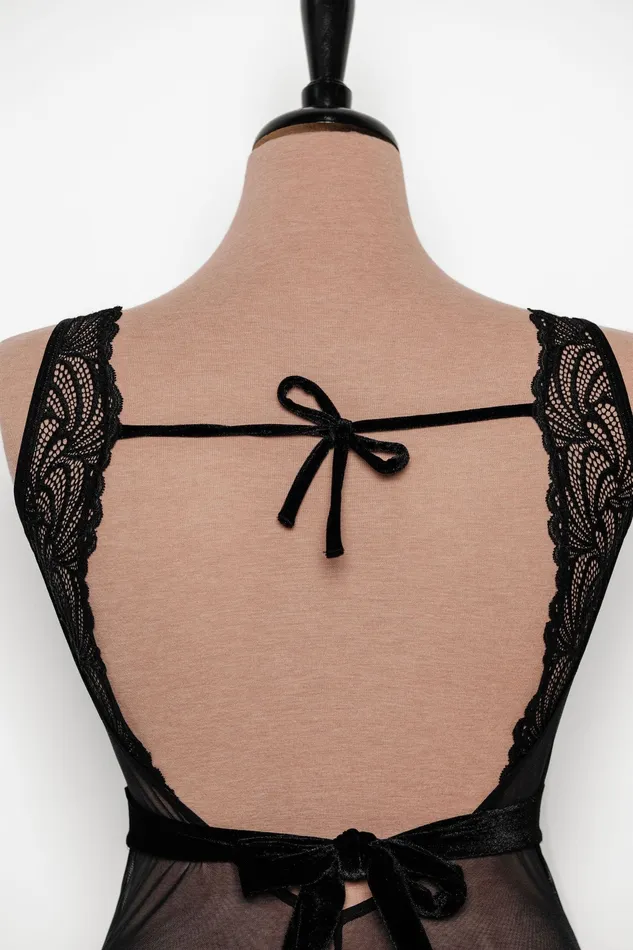 Anal Mentionables Lacy Plunge Teddy Black