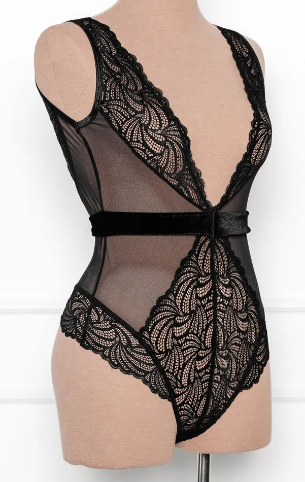 Anal Mentionables Lacy Plunge Teddy Black