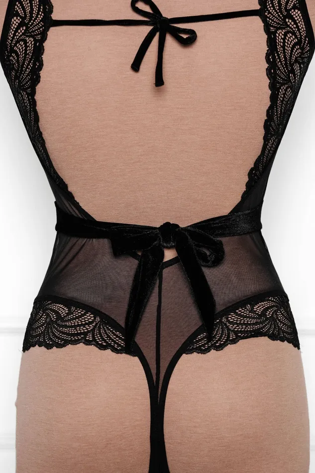 Anal Mentionables Lacy Plunge Teddy Black