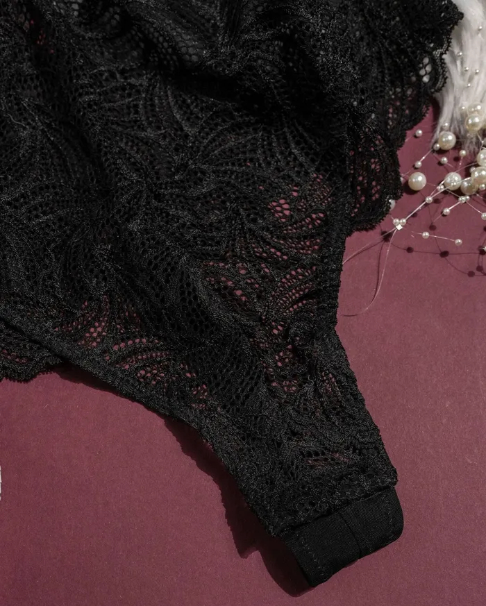 Anal Mentionables Lacy Plunge Teddy Black