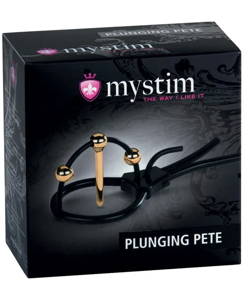 Anal Mystim Plunging Pete wCorona Strap Urethral Sound BlackGold Open Desires