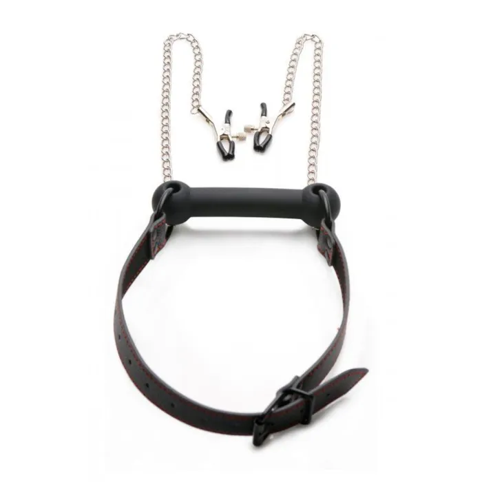 Anal Strict Strict Silicone Bit Gag Nipple Clamps Black Silver