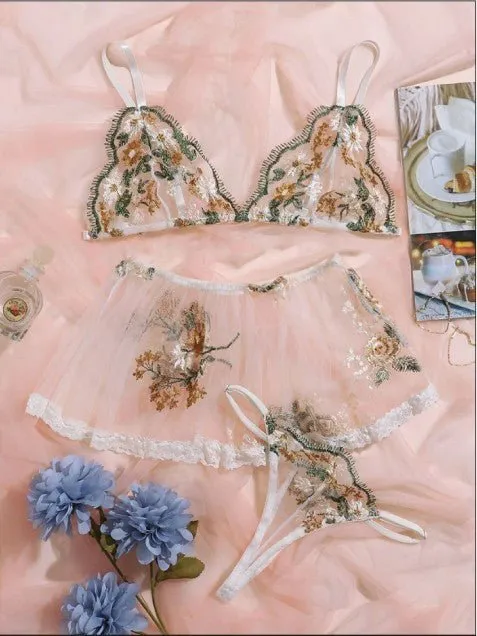 Couples Sinderella Wildflower Allure Sheer ThreePiece Lingerie Set