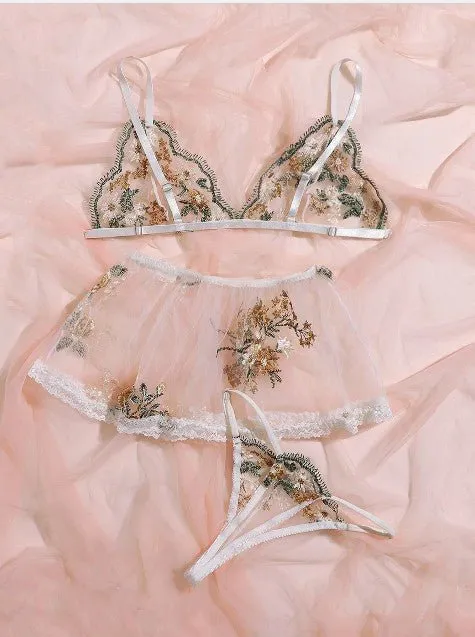 Couples Sinderella Wildflower Allure Sheer ThreePiece Lingerie Set