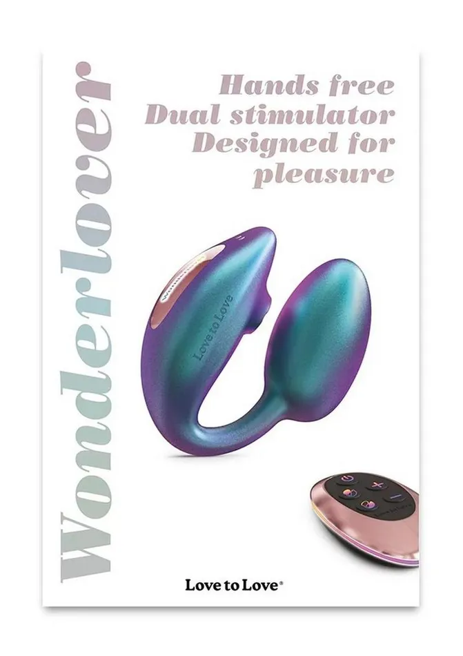 Female Sex Toys Love to Love Love to Love Wonderlover Rechargeable Silicone Dual Vibrator with Remote Iridescent