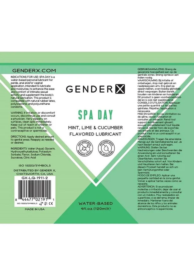 Gender X Spa Day Water Based Flavored Lubricant 4oz Mint Gender X Anal