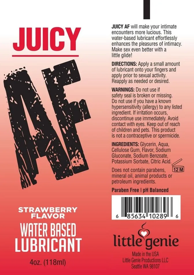 Juicy AF Water Based Flavored Lubricant Strawberry AF Lubricants