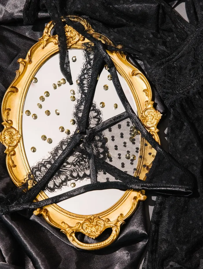 Lacy Cutout Thong Black Mentionables Anal