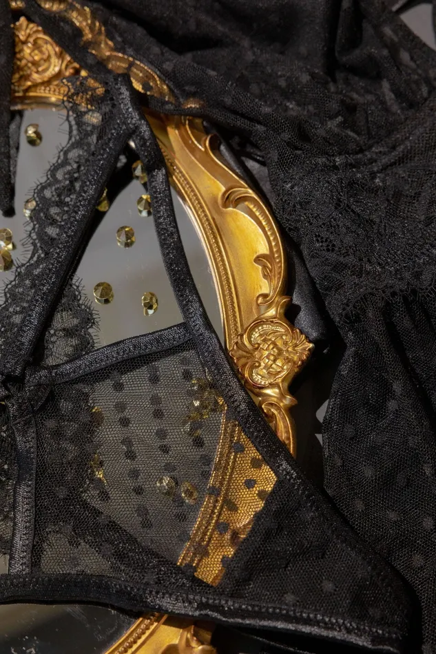 Lacy Cutout Thong Black Mentionables Anal