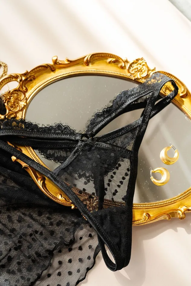 Lacy Cutout Thong Black Mentionables Anal