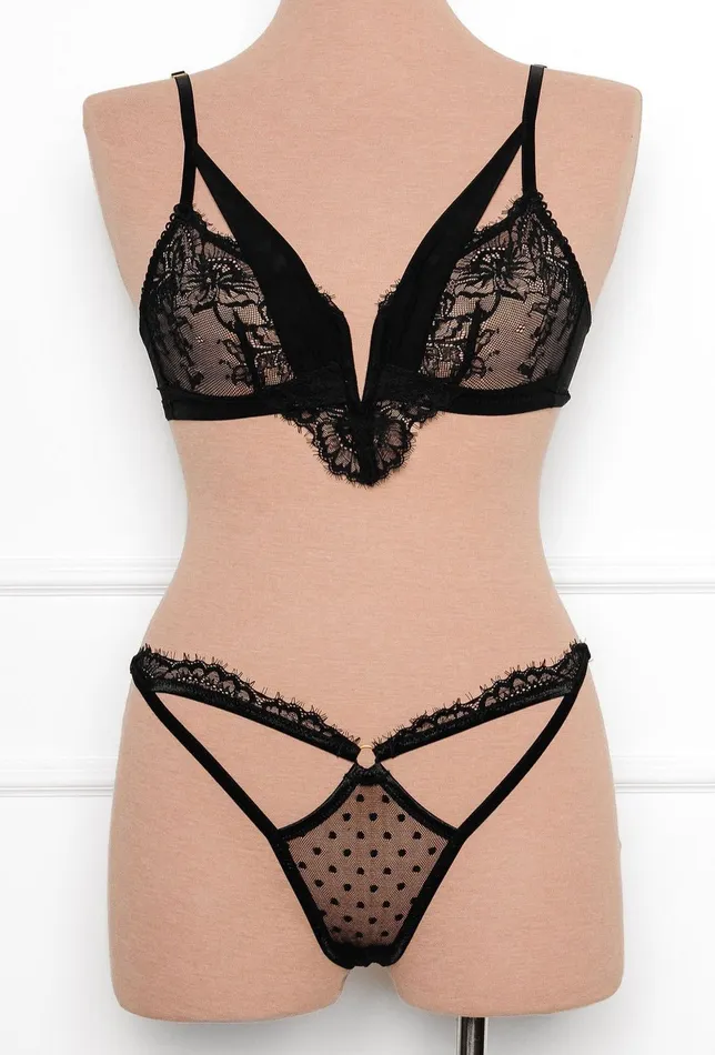 Lacy Cutout Thong Black Mentionables Anal