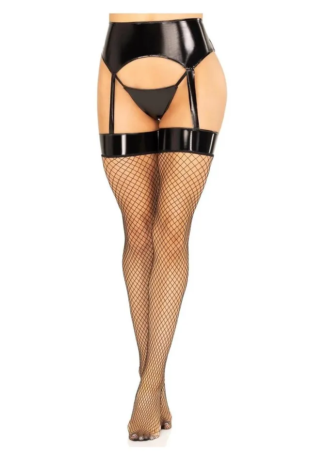 Leg Avenue Vinyl Garter Belt with Attached Fishnet Stockings and Matching GString Panties Leg Avenue Male Sex Toys Leg Avenue Vinyl Garter Belt with Attached Fishnet Stockings and Matching GString Panties Leg Avenue Male Sex Toys