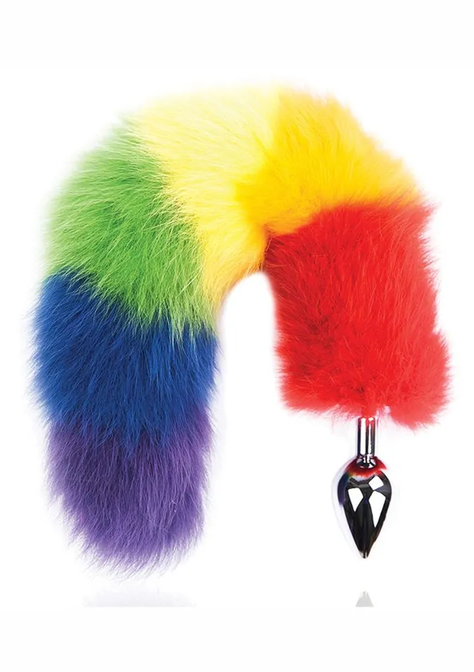 Rainbow Foxy Tail Pleasure Stainless Steel Plug Rainbow Anal