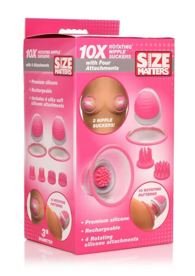 Size Matters Female Sex Toys Size Matters 10x Rotating Silicone Nipple Suckers with 4 Attachments