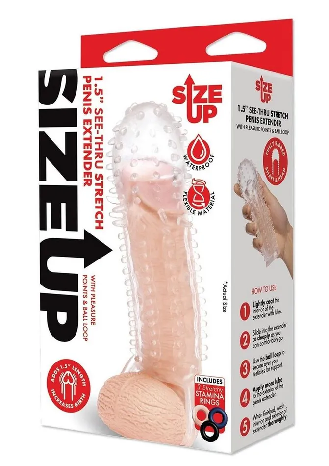 Size Up Male Sex Toys Size Up Texured Clear View Penis Extender with Ball Loop
