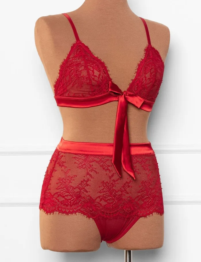 Vibrators Mentionables Eyelash Lace Bow High Waist Crotchless Panty Red