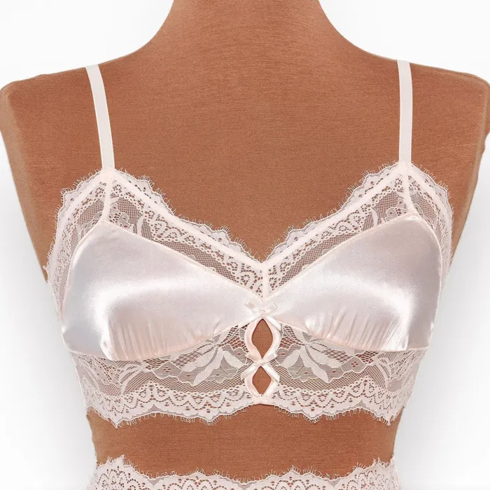 Vibrators Mentionables Lacy Satin Keyhole Bralette Champagne