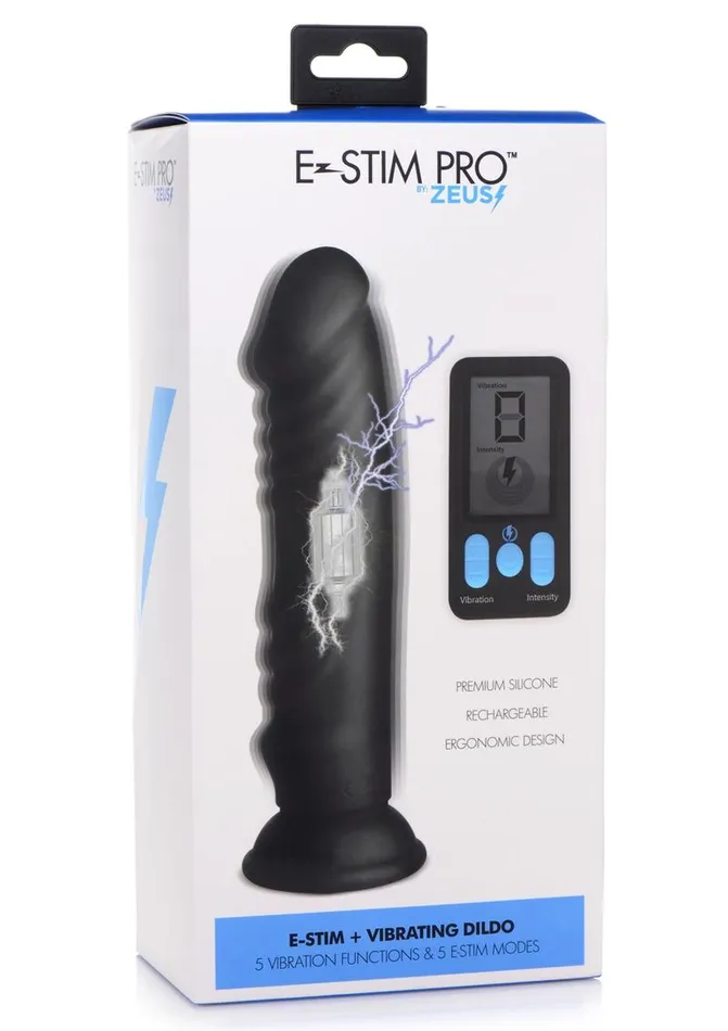 Zeus Electrosex Female Sex Toys Zeus Vibrating and EStim Rechargeable Silicone Dildo with Remote Control