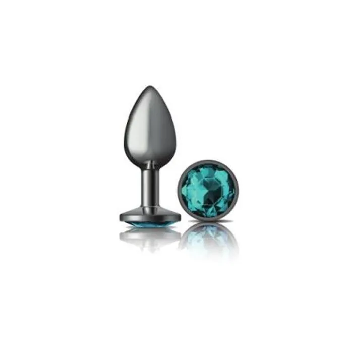 Anal Cheeky Charms Cheeky Charms Gunmetal Round Butt Plug w Teal Jewel Small