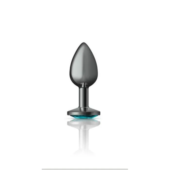 Anal Cheeky Charms Cheeky Charms Gunmetal Round Butt Plug w Teal Jewel Small