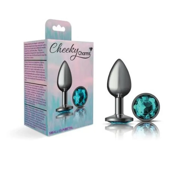 Anal Cheeky Charms Cheeky Charms Gunmetal Round Butt Plug w Teal Jewel Small