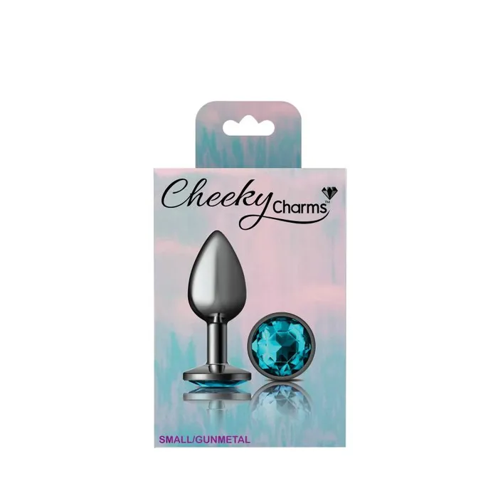 Anal Cheeky Charms Cheeky Charms Gunmetal Round Butt Plug w Teal Jewel Small