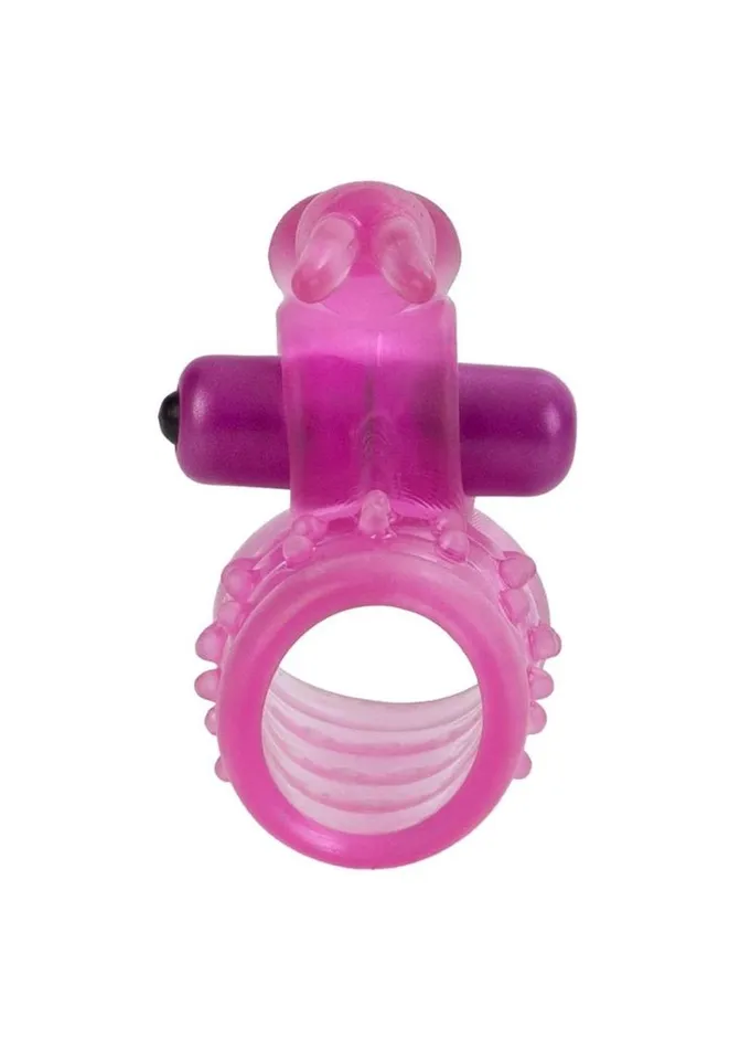 Basic Essentials Male Sex Toys Basic Essentials Stretchy Vibrating Bunny Enhancer Cock Ring with Clitoral Stimulation