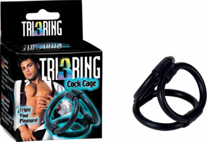 Male Sex Toys Seven Creations Tri 3 Ring Cock Cage Black